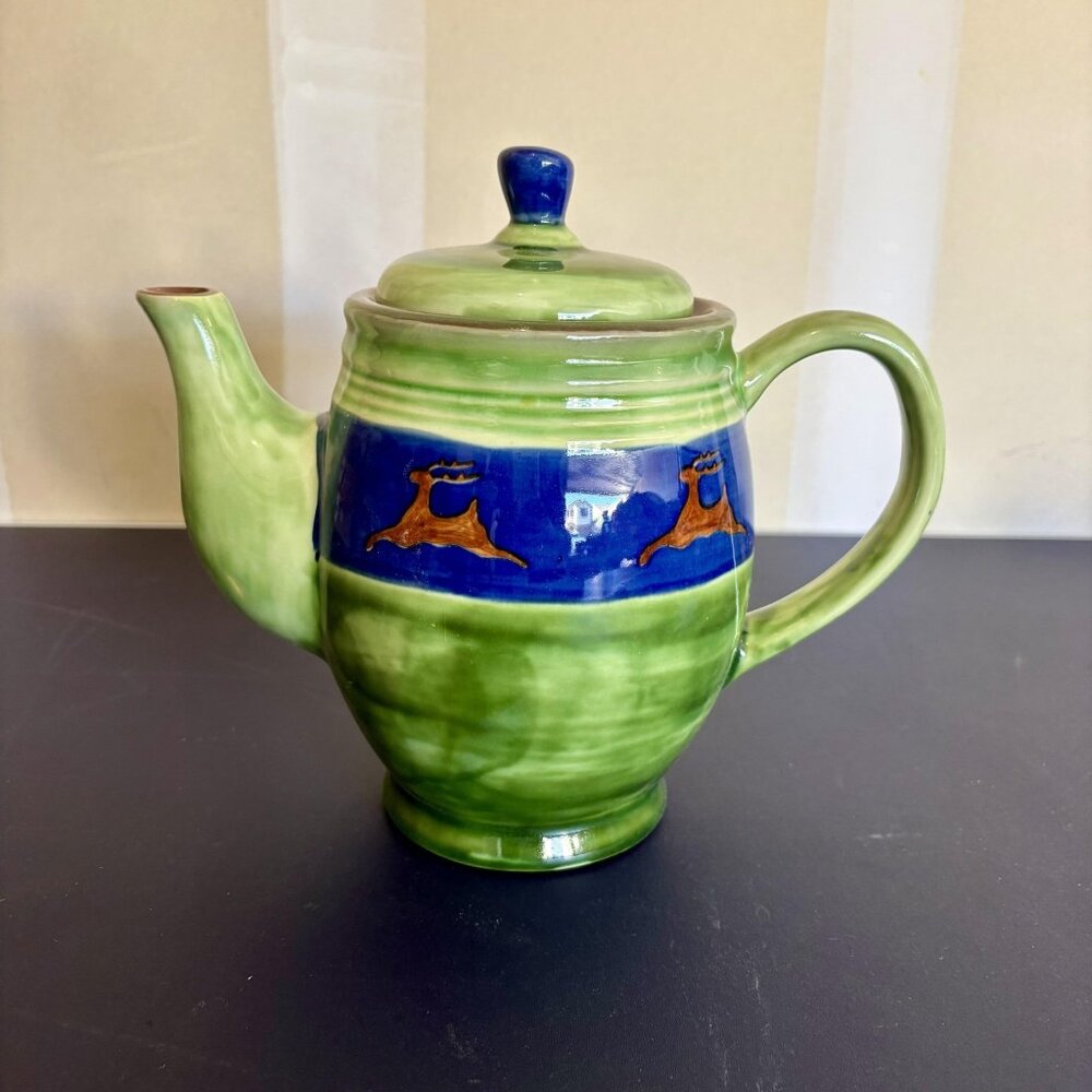 Enesco Yuletide by the Fireside Green Ceramic Teapot w/ Lid – Reindeer Design 20